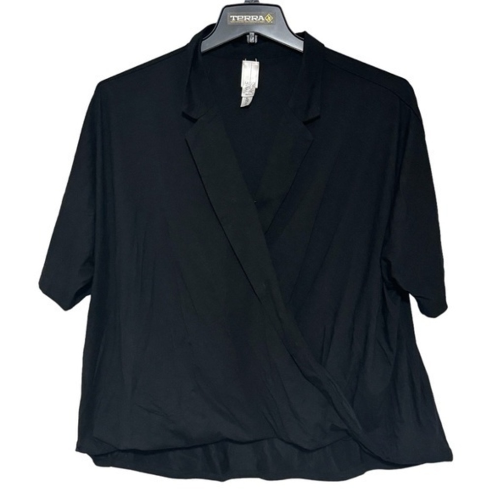 Wynne Layers Womens Cross Front Blouse V-Neck Elastic Waist Black Size XL